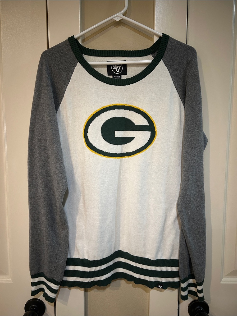47 Green Bay Packers White, Gray & Green Crewneck Sweater with Team Logo